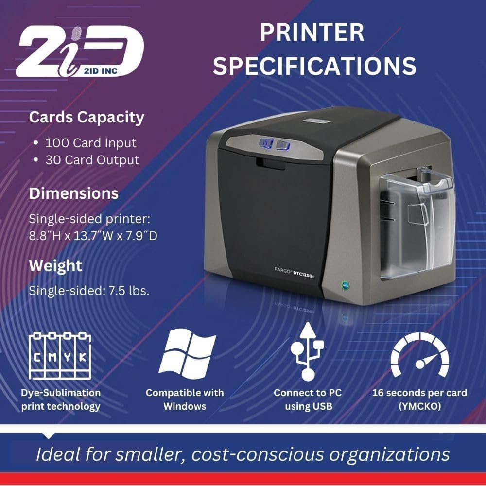 Meding フルカラーカードプリンタ FARGO DTC1250e 新品未開封 Amazon.com : 2ID Fargo DTC1250e Single-Sided Badge Printer
