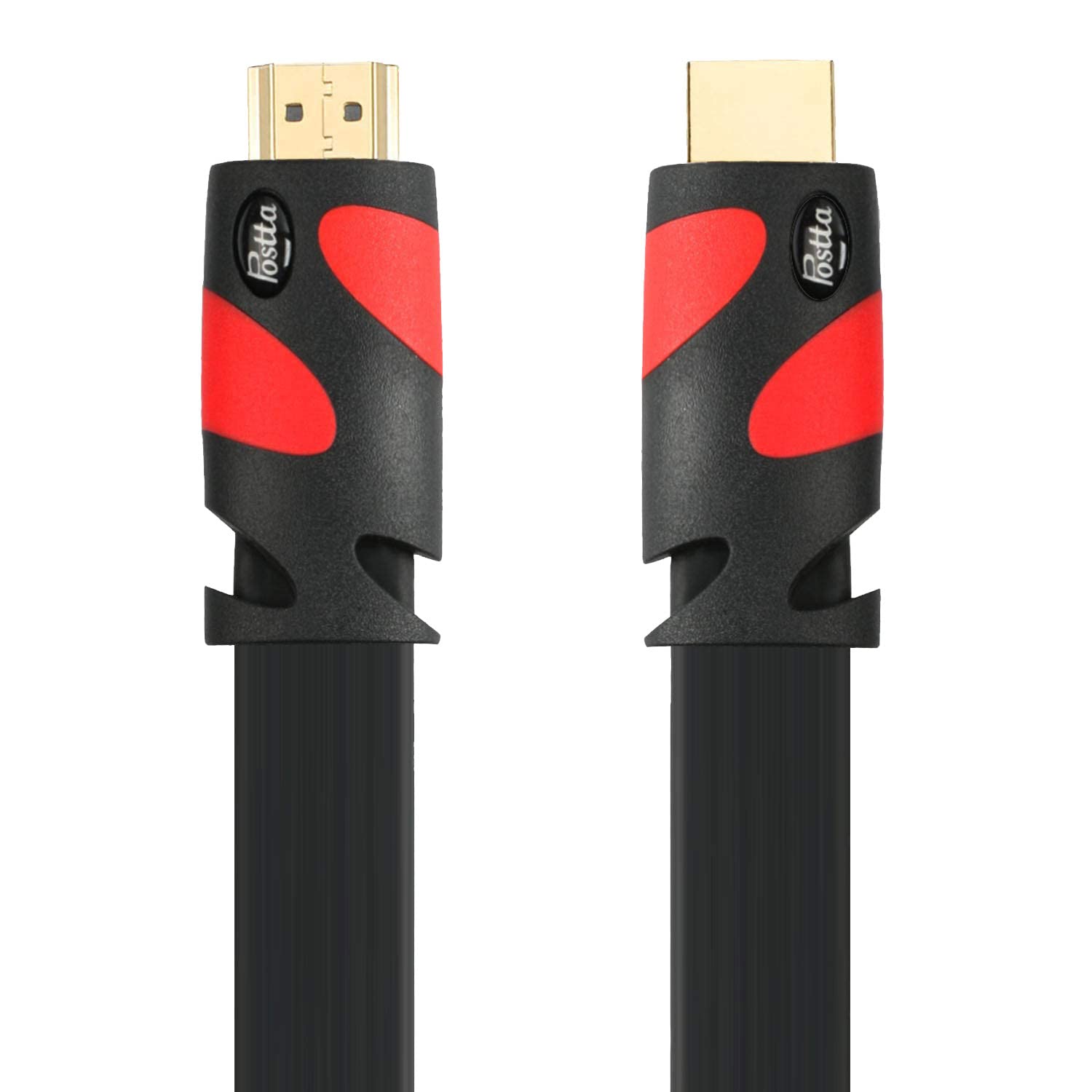 Postta Płaski kabel HDMI (50 stóp) płaski przewód HDMI 2.0 obsługuje 4K, 3D, 2160p, 1080p, Ethernet i powrót audio, czarno-czerwony
