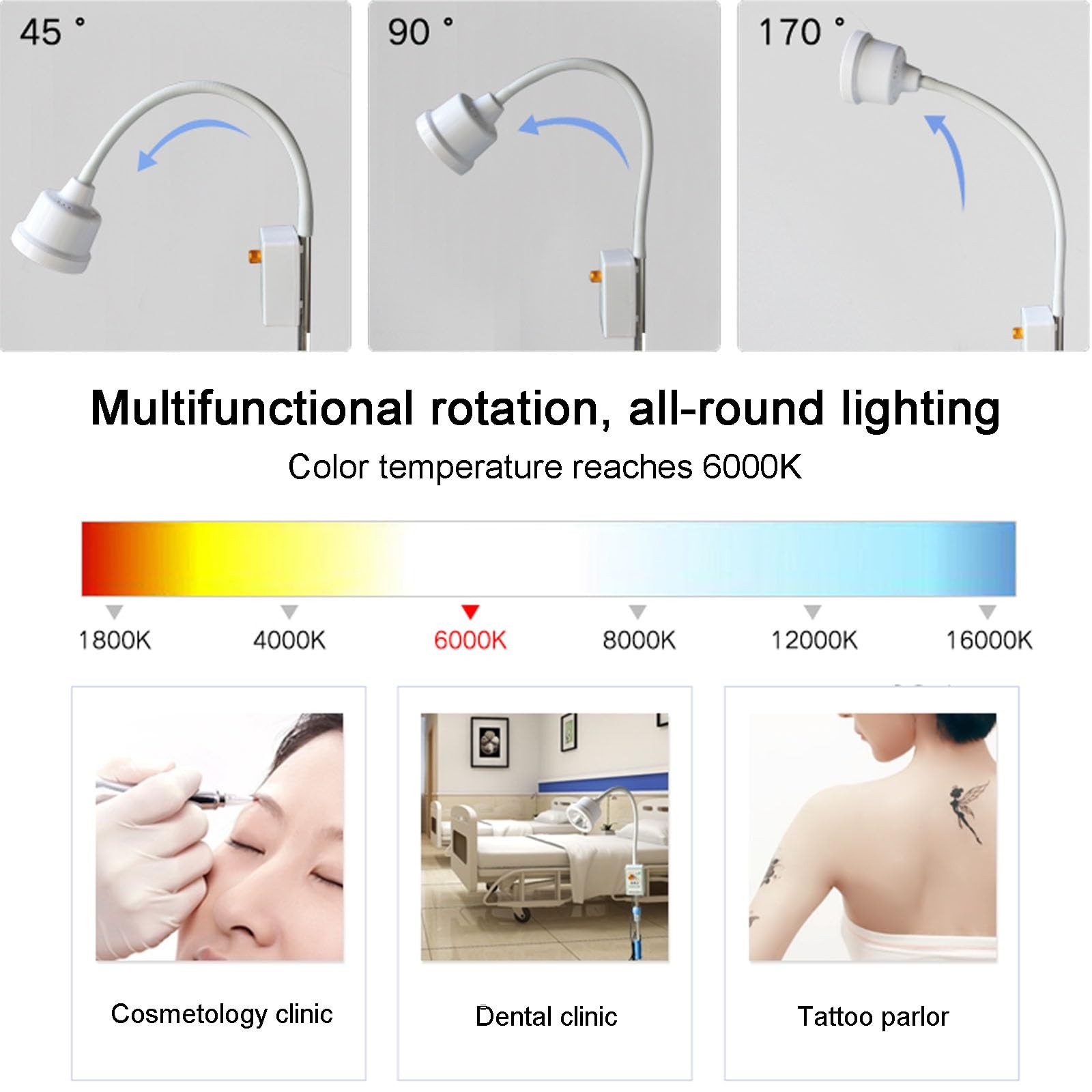20W Chirurgische Untersuchungslampe, LED Mobile Untersuchungsleuchte, Höhenverstellbar mit Sockel, Zahnärztliche Mundlichtlampe, Schwanenhals Untersuchungslampe