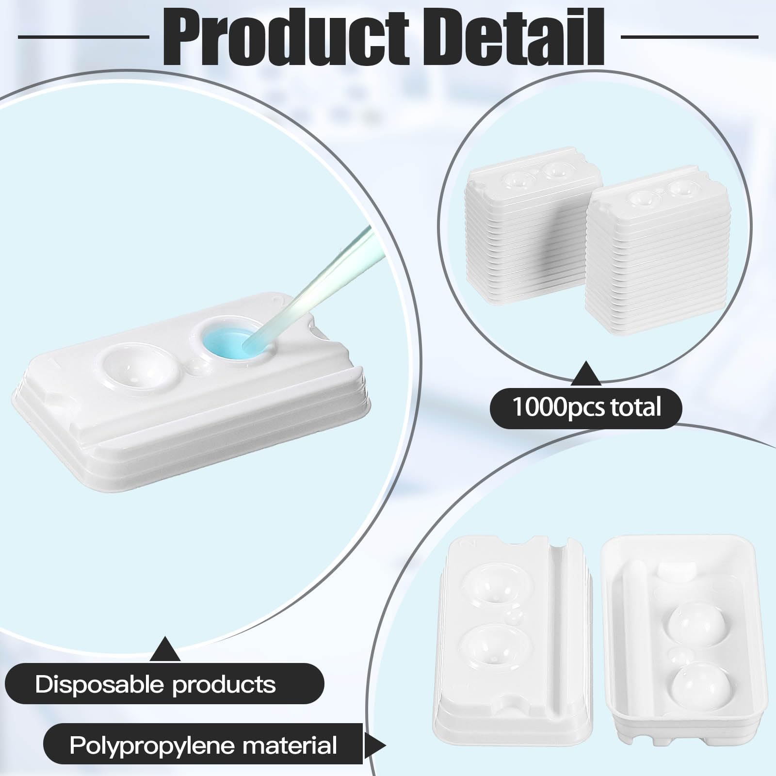 Threlaco Lot de 1 000 mini plateaux de mélange dentaire jetables en plastique à 2 puits pour mélange de matériaux (2 puits, blanc)