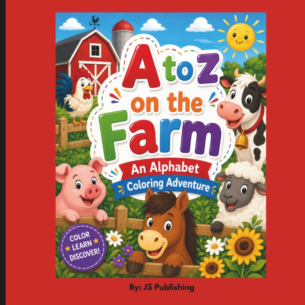 A to Z on the Farm: An Alphabet Coloring Adventure: Learn the Alphabet with Farm Animals, Crops and Country Fun