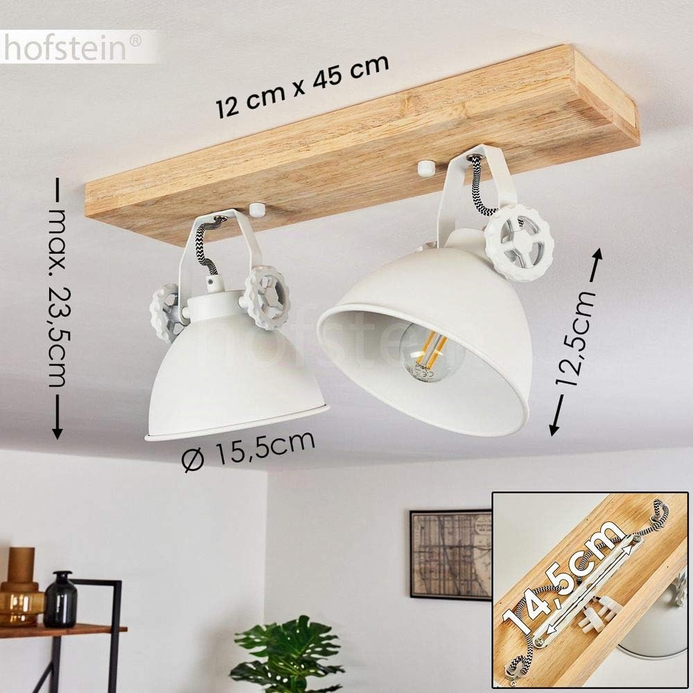 Lampada da soffitto Svanfolk, lampada da soffitto in metallo/legno in bianco/natura, 2 luci, con faretti orientabili, 2 x attacco E14, design retro/vintage, senza lampadina/e
