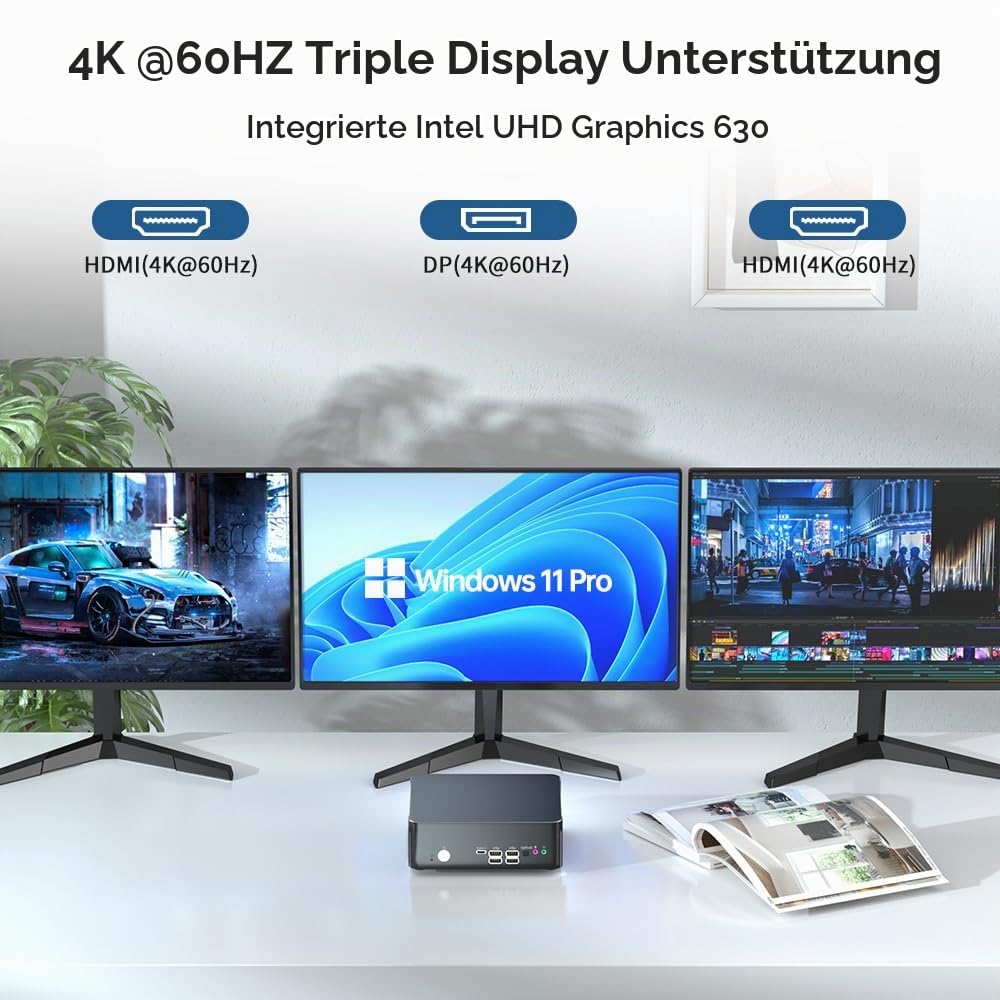 Thdeukoty Mini PC mit Core i9-9880H 2,3 bis zu 4,8GHz, 64G DDR4 1T NVME SSD, Windows 11 Pro Desktop Computer, DP*1, HDMI*2 Unterstützung Triple Display, Optical, Dual 2,5G LAN, WiFi6E/BT5,3,VESA
