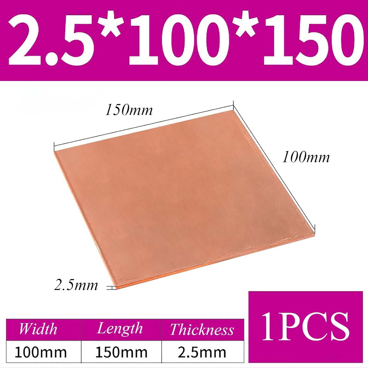 Blacha z czystej miedzi, grubość 2,5 mm, blacha miedziana do rzemiosła, biżuterii, napraw, elektryki, przemysłu, 2,5 * 100 * 150 mm(2.5 * 100 * 150mm)