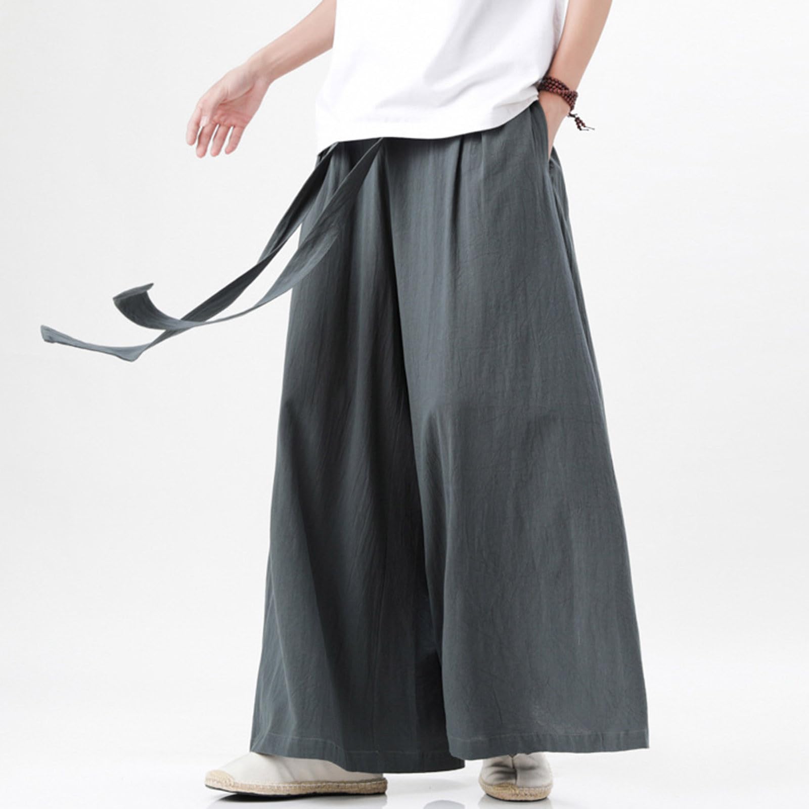 Haremshose Herren Leinen Pluderhose Japanischer Samurai Stil Ninja Hose Sommer Baggy Jogginghose Hip Hop Harajuku Streetwear Große Größen Strandhose Yoga Freizeithose Aladinhose