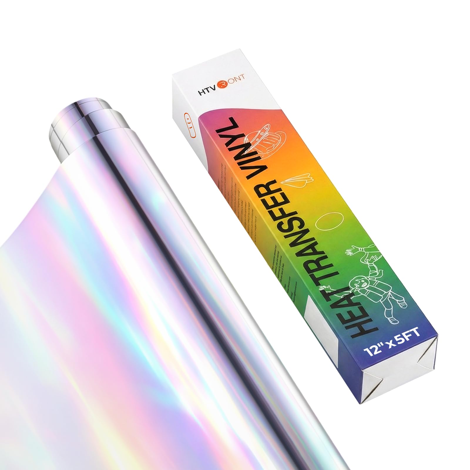 HTVRONT Holographic Silver Metallic HTV Vinyl - 12”x 5ft Iron on Vinyl Roll