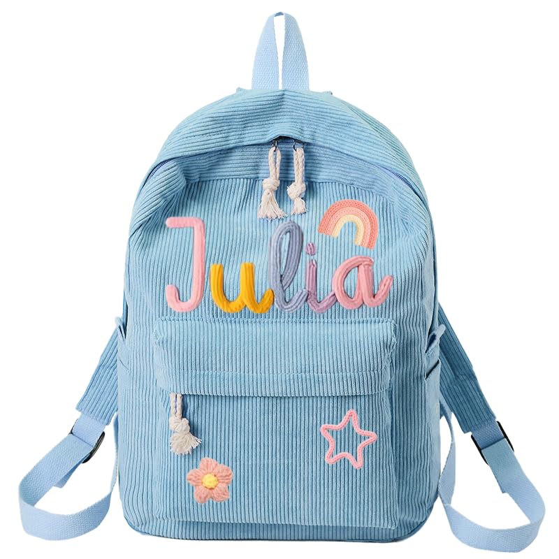 Generic Personalized Corduroy Backpack for School Girls & Boys, Custom Name School Bag with Cotton Rope Woven, Modern Daypack Backpack, 11in x 4.7in x...