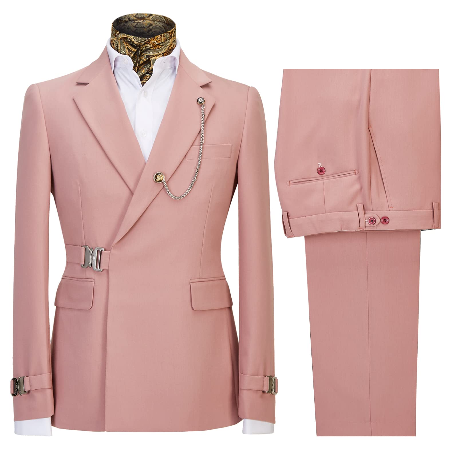 Cenne Des Graoom Mens Suits Slim Fit 2 Piece Men's Solid Color Tuxedo one Button Shawl Collar Jacket Vest and Pants