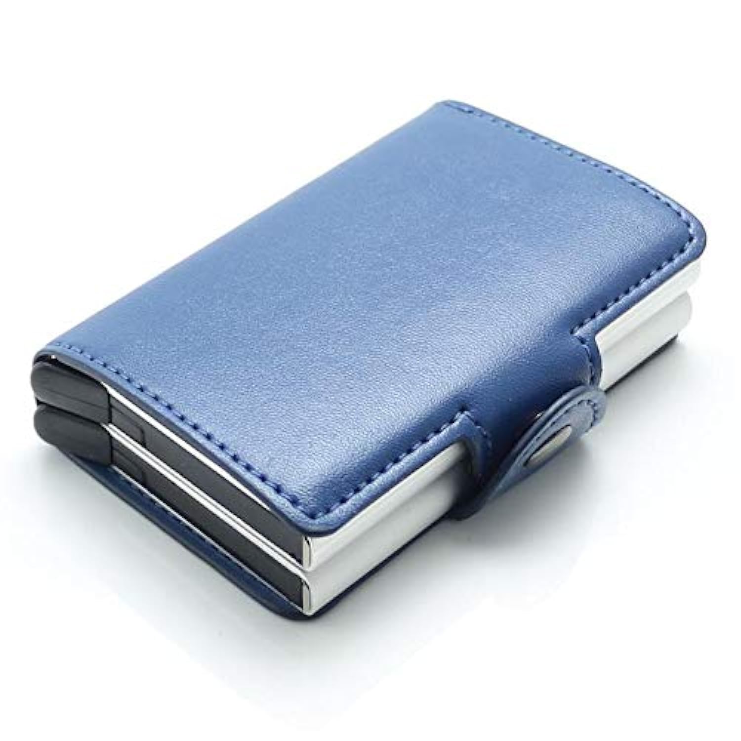 Men/women Genuine Leather aluminium slim Secure ID Wallet with RFID for Unisex. 14 Cards + Cash. Flip Eject option for quick choose Cards-By Paamsons Dark Blue