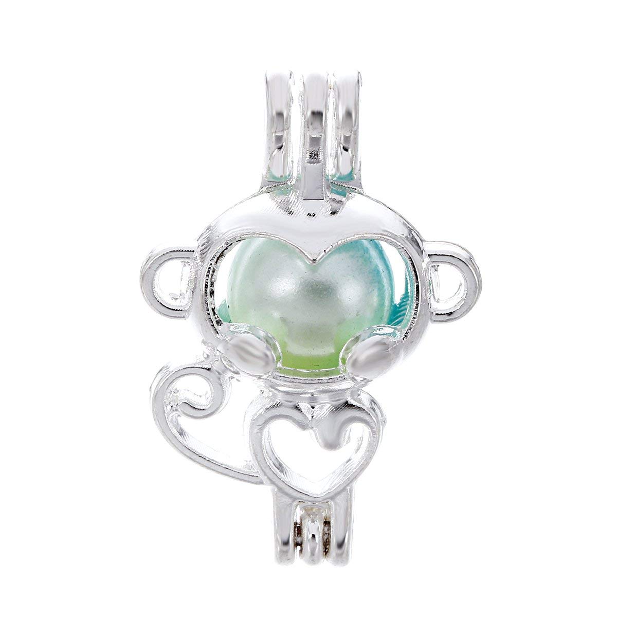 Vie JeuneVie Jeune 10pcs Silver Pearl Cage Locket Pendants, Essential Oil Diffuser DIY Necklace Bracelet Jewelry Making Craft, Bulk Beads Aromatherapy Diffuser Charms Gifts for Women (Monkey)
