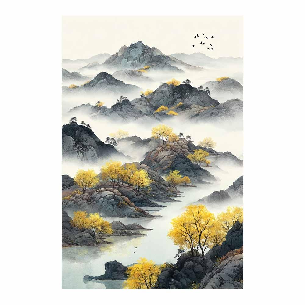HOQIU Natural scenery wall art Misty Mountainse Art decorative painting, wall art, for Living Room Bathroom Bedroom Kitchen Decoration.(Multicolor)-40x60cm Unframed