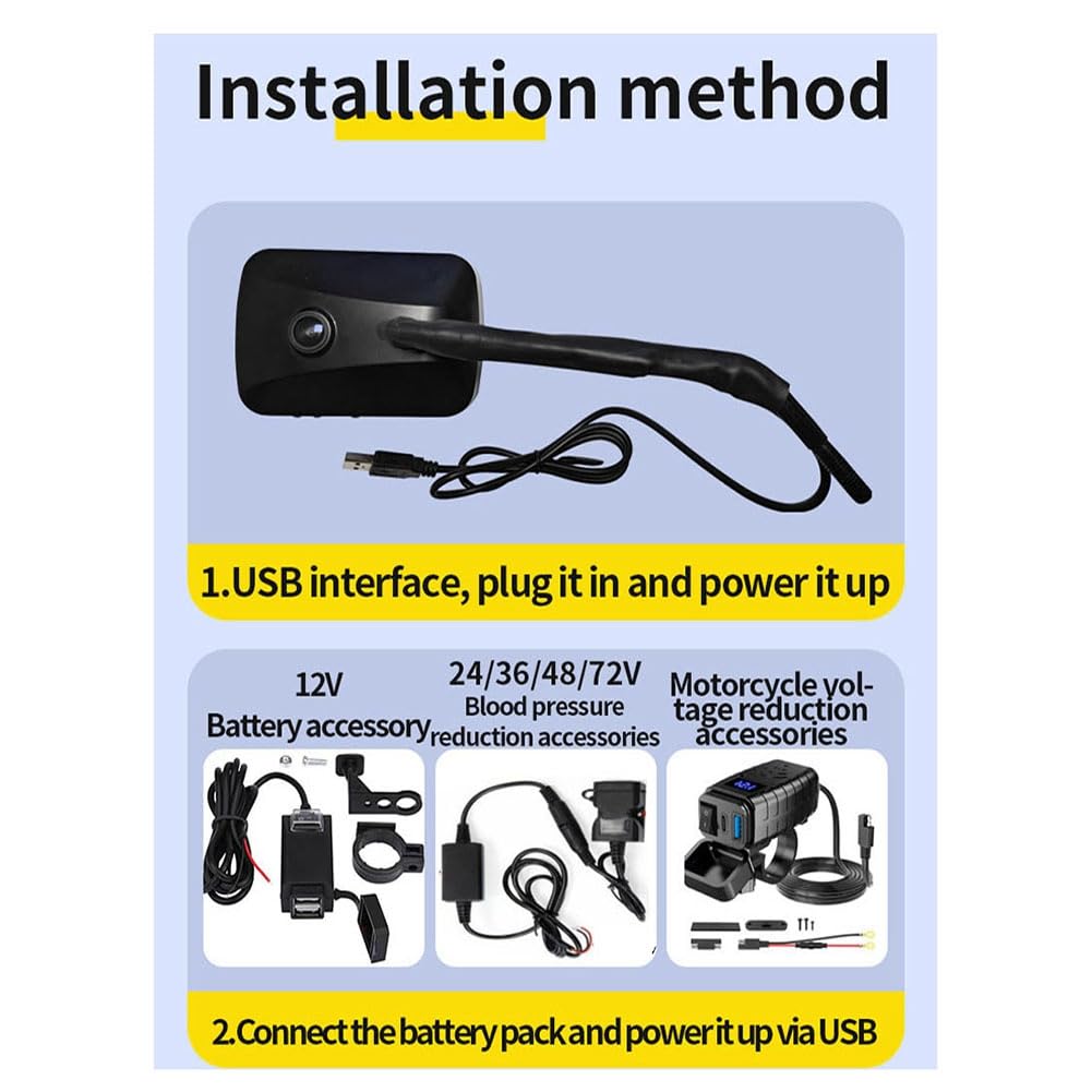 Dashcam per Moto 2K HD Hotspot Mobile Specchio Retrovisore Alimentato da USB Telecamera Panoramica per Sport All'Aperto Azione