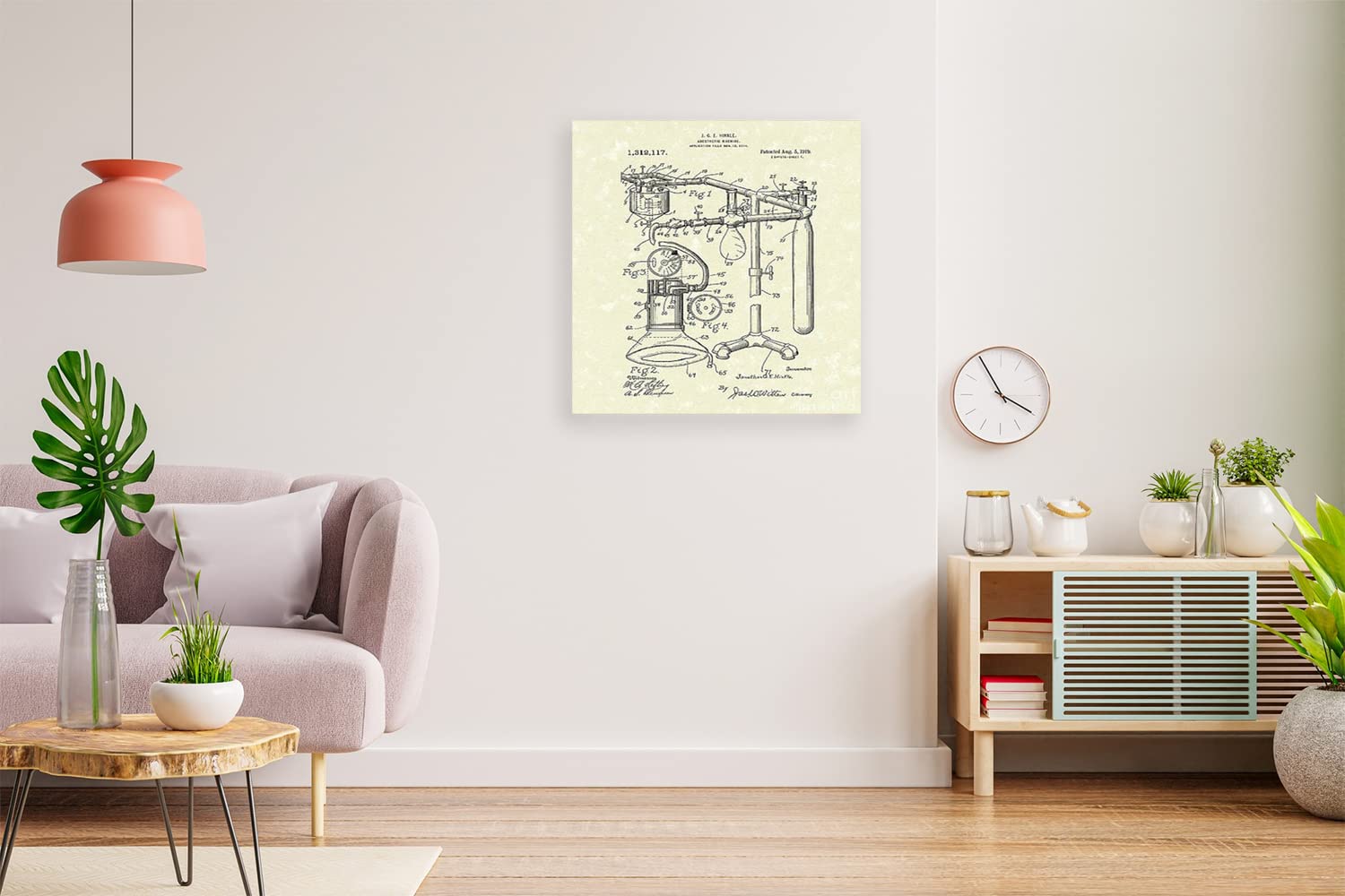 VERRE ART Printed Framed Canvas Painting for Home Decor Office Wall Studio Wall Living Room Decoration (14x14inch Wrapped) - Anesthetic Machine 1919 Patent