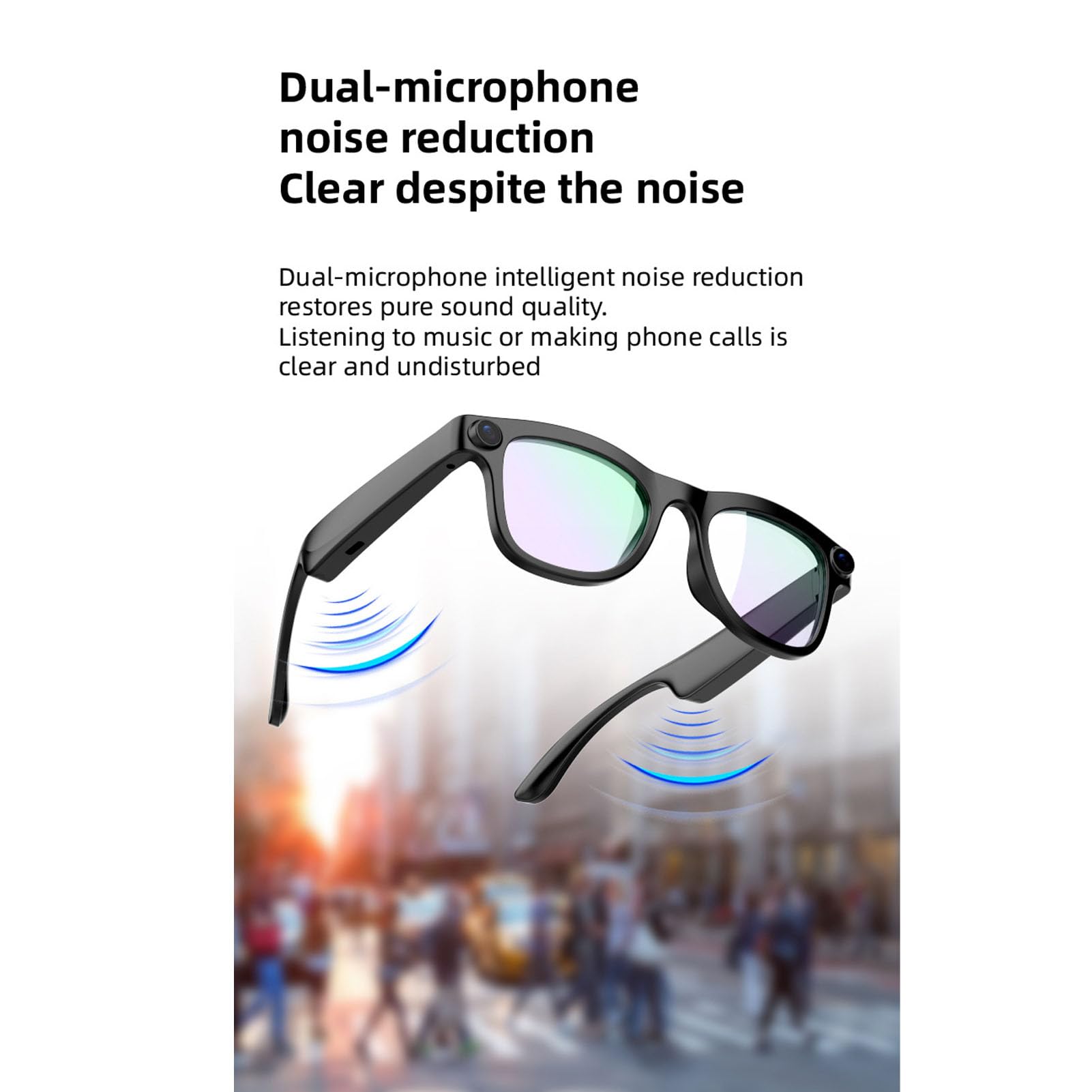 Lunettes Intelligentes AI, Caméra 16MP, Enregistrement Vidéo HD 1080P Bluetooth avec Traduction en Temps Réel pour 26 Langues, Commande Vocale, Lecture de Musique