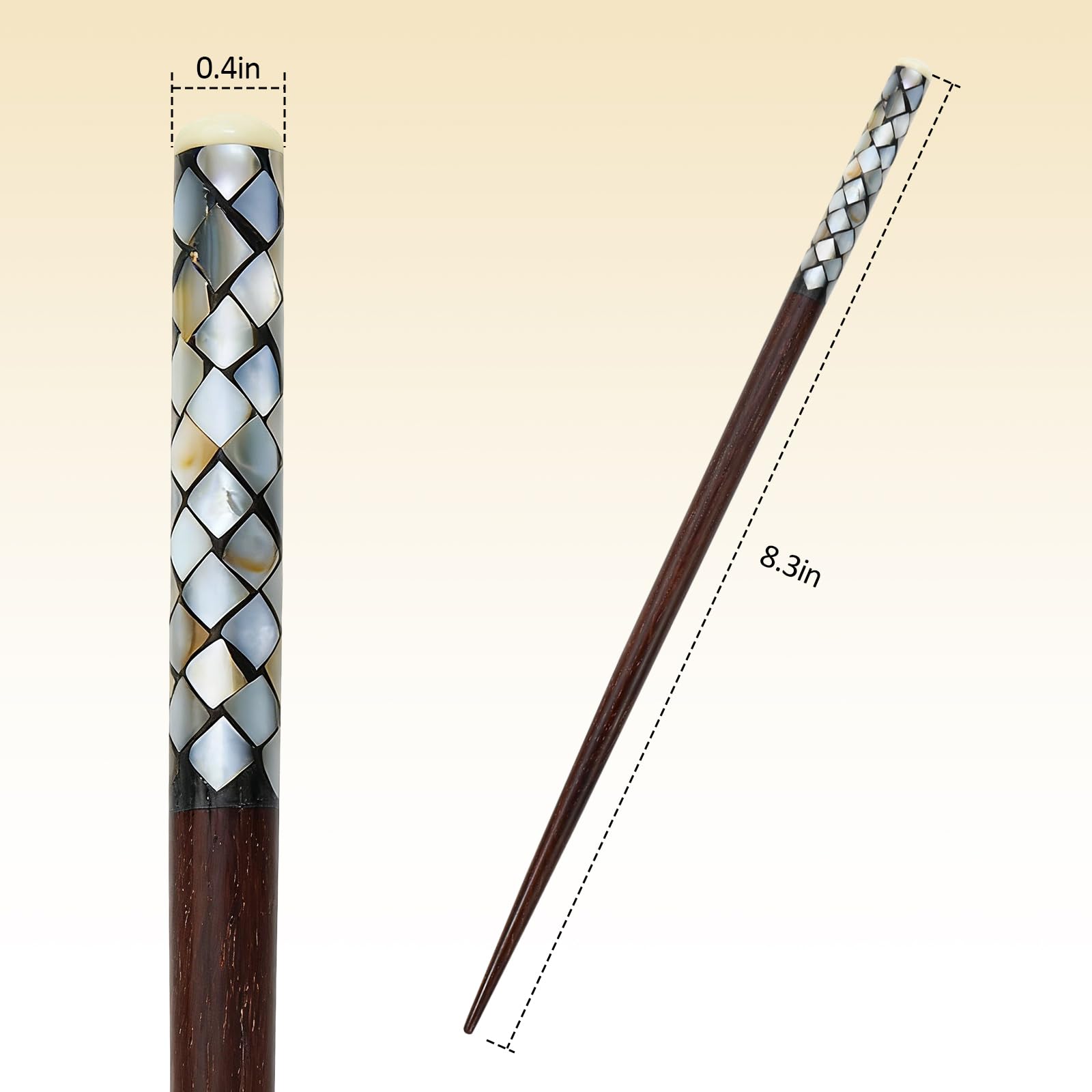 Hair Sticks for Women, Wooden Chopsticks with Mother-of-Pearl Inlay, Traditional Style, for Long Thick Hair(2pack) (White(multicolor mother-pearl)) — Amazon image 2