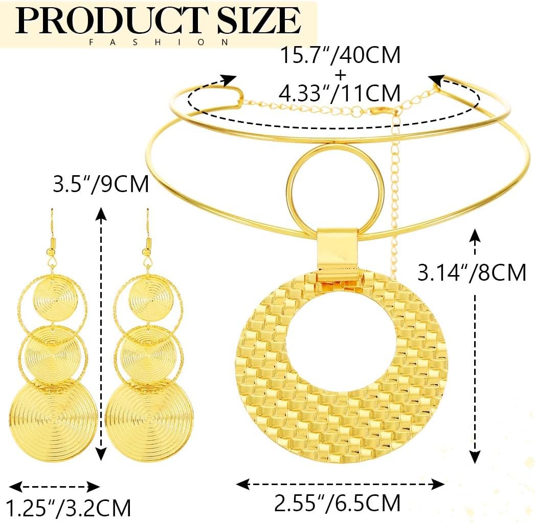 Gold African Choker Necklace Jewelry Set Africa Statement Pendant Necklaces Earring Sets for Women - Image 2