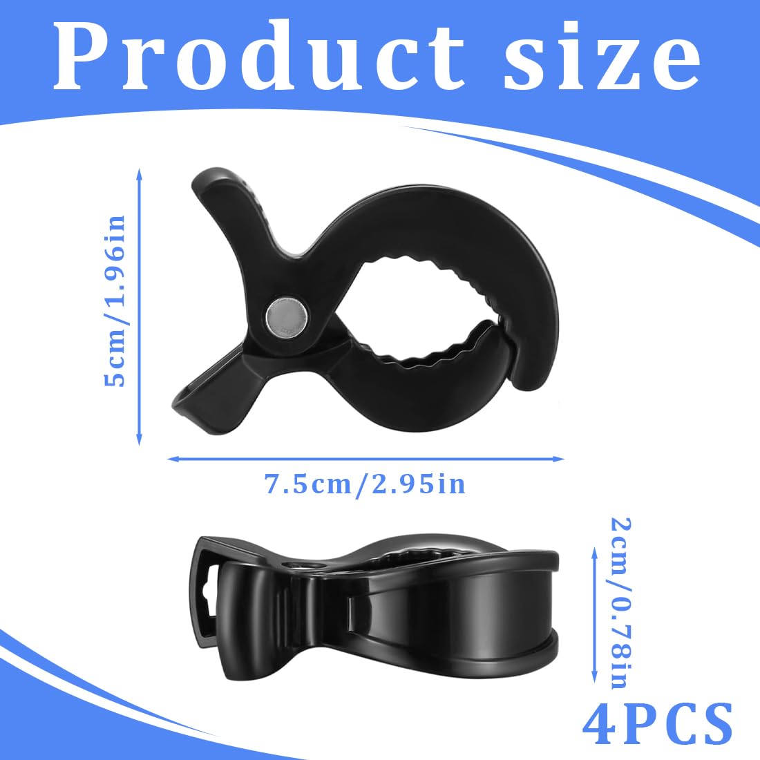 SGERUFZ 4Pcs Attache Poussette Universel pour Fixation de Couvertures, Vêtements, Jouets, Accessoires de Poussette (Noir)
