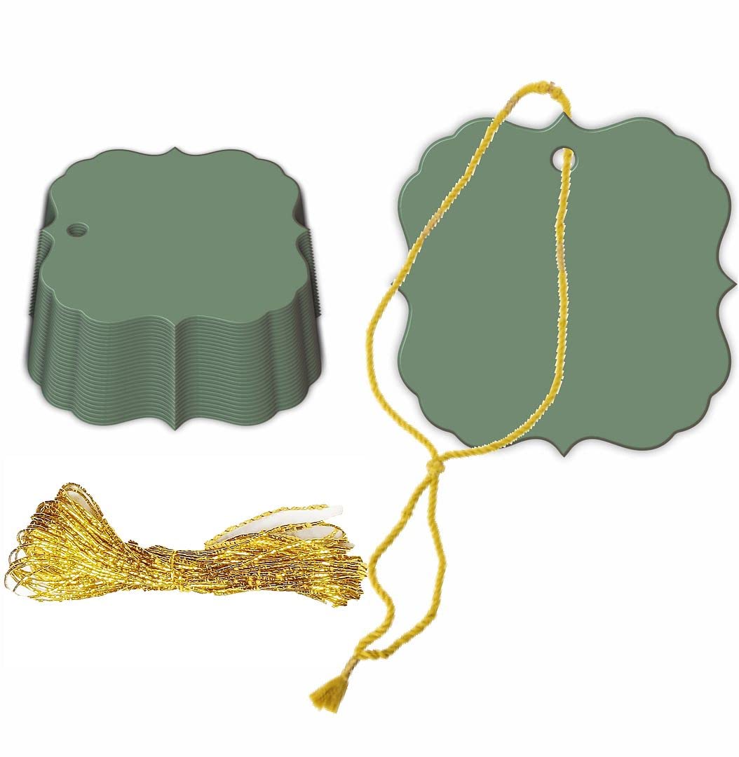 KREEPO Stylish Handmade Creative Blank Writable Tags Craft Paper with Golden String for Party-Celebrations, Gift Tag Color-Sequoia, Size(2.3inch X 2.3inch) (400pcs)