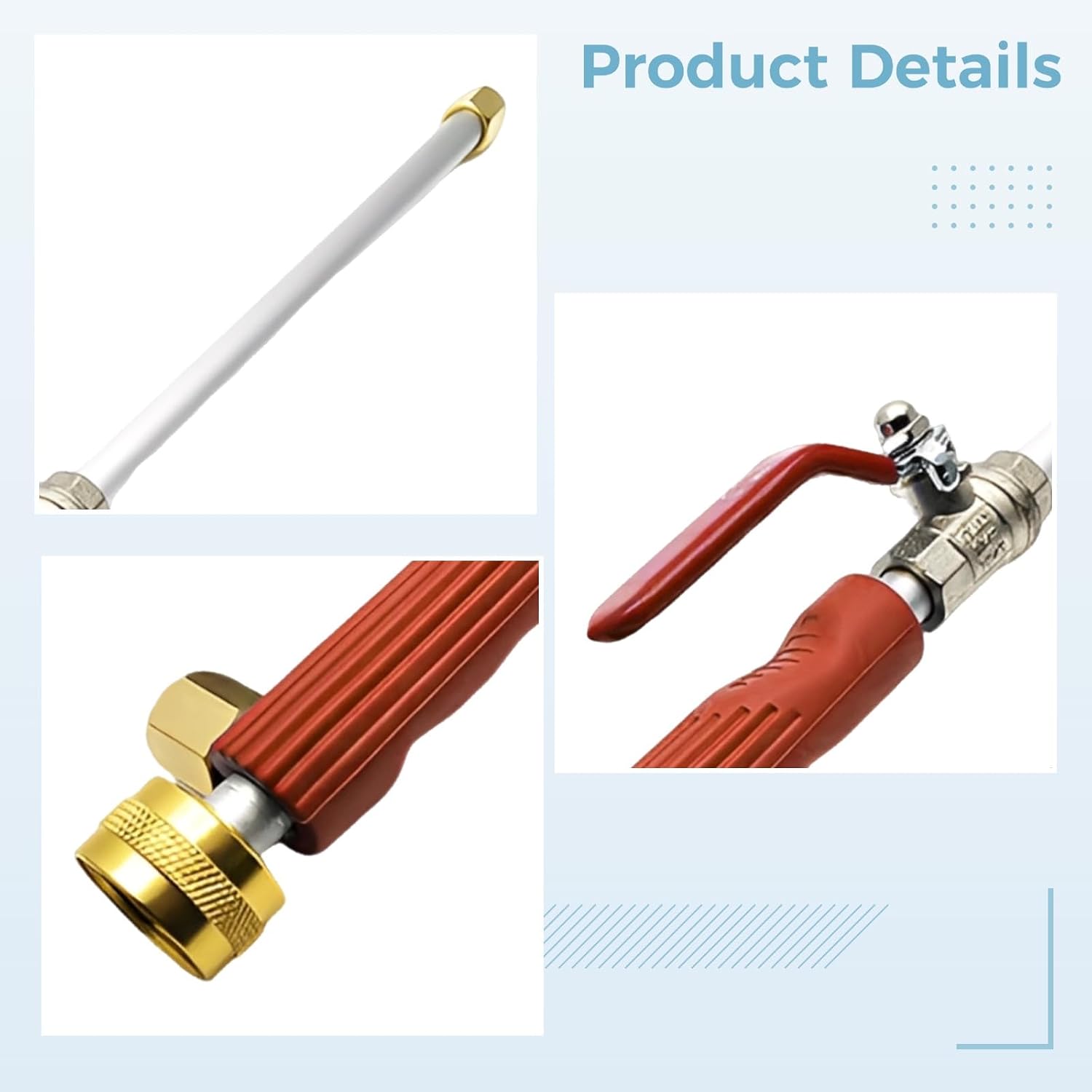 Strong Pressure Hose Nozzle Set, Power Washing Wand with 2 Nozzles, 19 in / 48.5 cm Garden Hydro Blast, Car Wash Kit, includes Gloves and Extension Tube