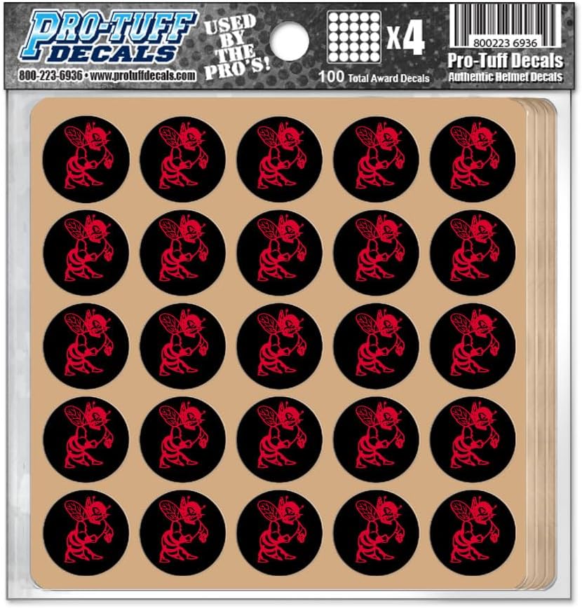 Hornet Award Decals Bees Stingers Wasp Swarm Yellowjackets Thick 1-1/8" Diameter (100 Decals) (Red on Black)