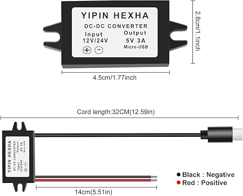 Miniatura 5 de DC DC12V-24V a 5V 3A Micro USB Buck Convertidor Module Step Down Adaptador de corriente