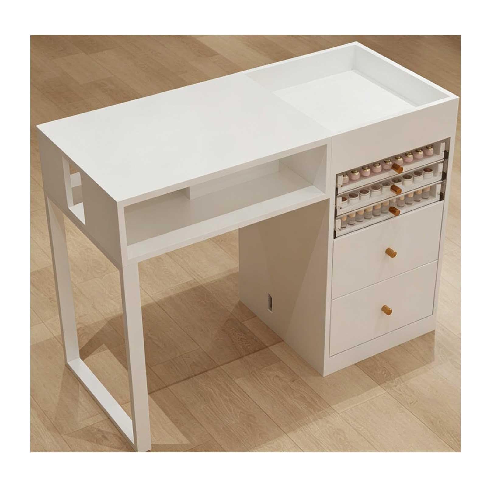 Tavolo Manicure Legno Massello con Struttura Metallica(Bianco,100x45x78cm)