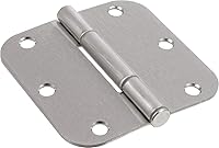 Hillman Hardware Essentials Squeak-Proof Satin Nickel Door Hinges 3-1/2" Round Corner 5-Pack - 10-Year Guarantee