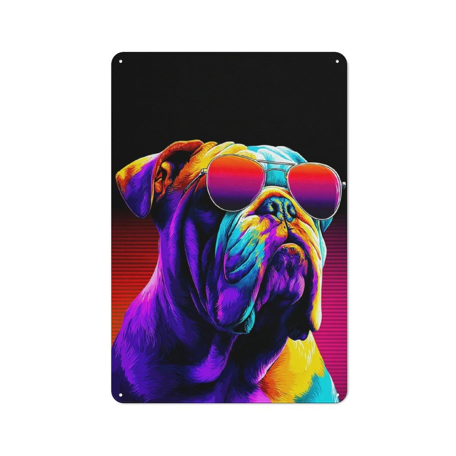 Junmoney Colorful Bulldog With Sunglasses Nostalgic Metal Wall Sign 30X20cm, Classic Pub Decor For Bar, Kitchen, Garage Or Games Room