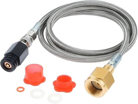 CO2 Adapter Hose for Soda Machine, CGA320 to TR21-4 Adapter Hose with High Pressure Stainless Steel 60 inch, Compatible with Jet, Aqua Fizz, OneTouch Soda Makers