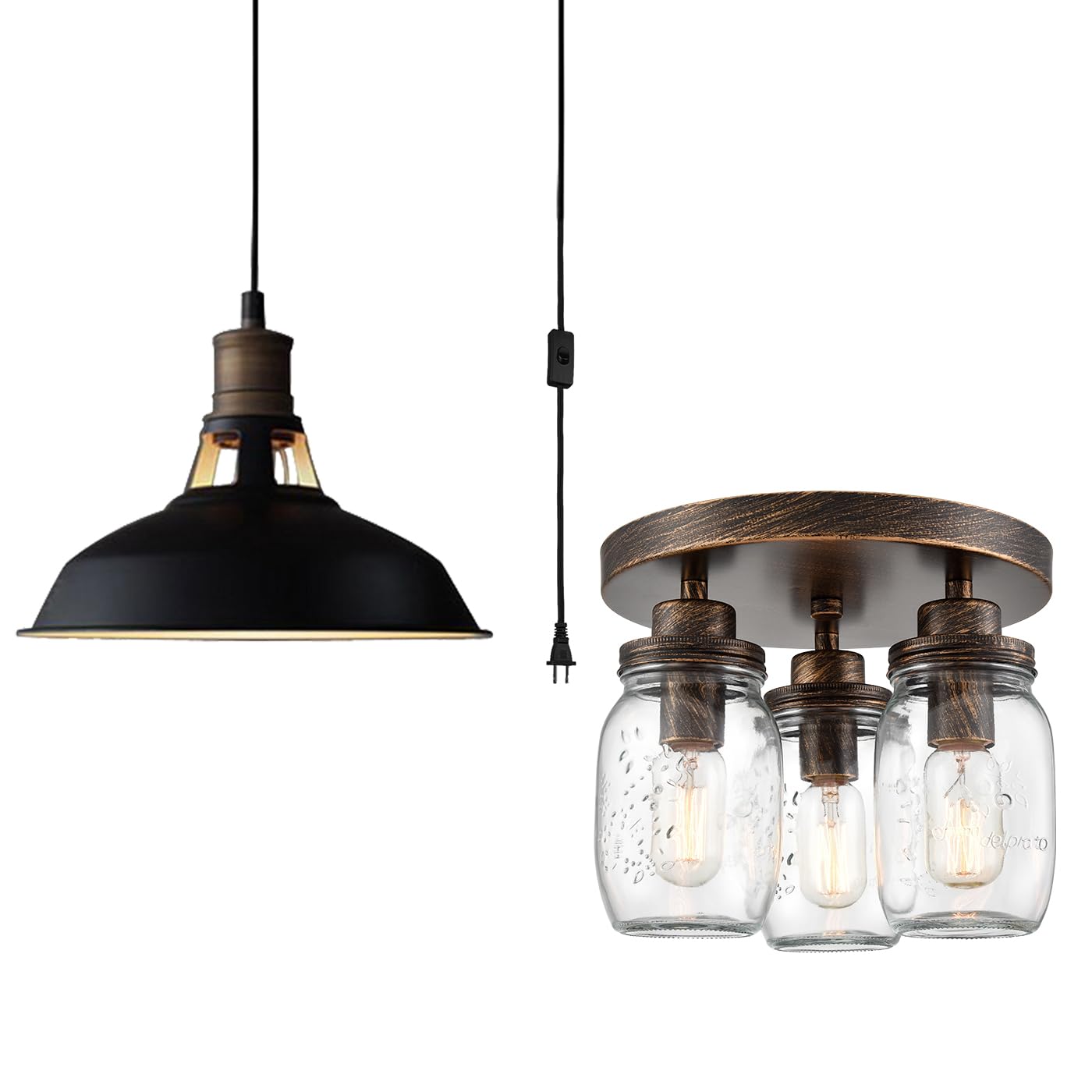 CLAXY Plug in Pendant Light with Mason Jar Ceiling Light Matches Perfect