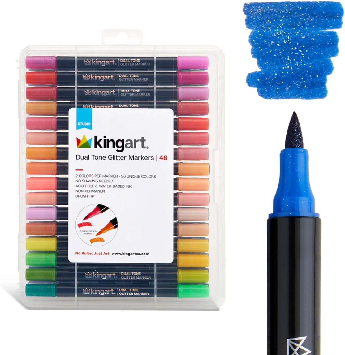 KINGART 48-Piece Acrylic Paint Marker Set – 2mm Bullet Tip – Vibrant Water-Based Multi-Surface Art Pens for Rock, Glass, Wood, & Canvas – 48 Unique Colors with Portable Storage Case Included