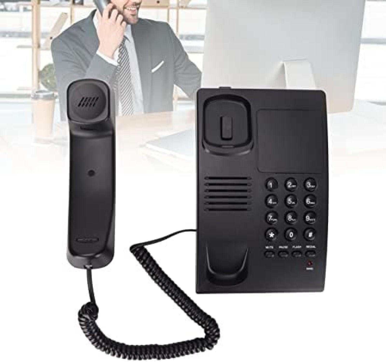 Telefono fisso domestico, telefono cablato da parete per lavoro, con campanello di indicazione LED, silenzioso, vivavoce, quadrante rapido, telefono da tavolo per ufficio hotel
