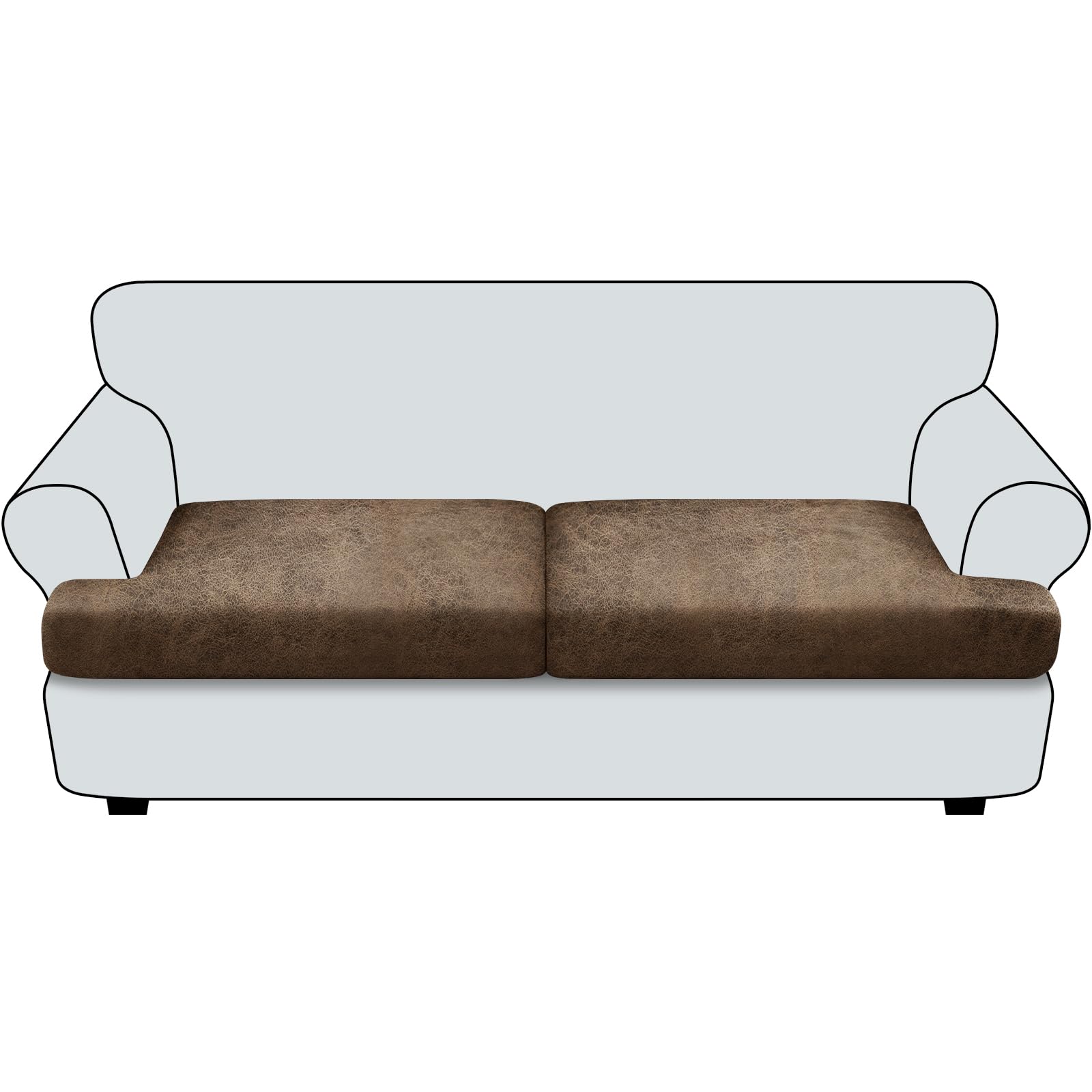 Imnopqr T Cushion Sofa Slipcovers Leather-Look 2PC Stretch Sofa Cushion Covers for 2 Cushion Couch Individually Couch Seat Cover with Elastic Bands,