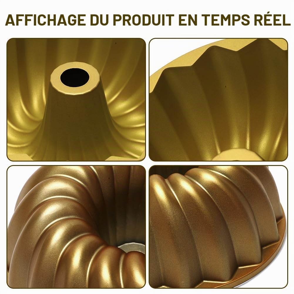 Ranjima Gugelhupf Moule à gâteau Moule à gâteau moderne antiadhésif en alliage d'aluminium Moule à gâteau enveloppé Or Moule de cuisson de haute qualité pour Gugelhupf pour mariages rassemblements