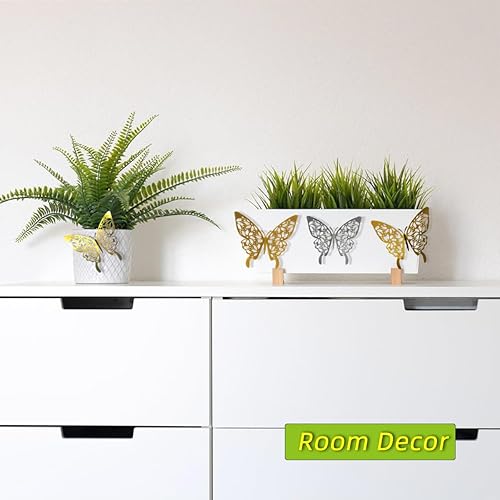 Miniatura 5 de Mariposa dorada plateada mariposa decoración de pared 24 piezas Combo nuevo paquete de tinta negra serie G papel iridiscente Danaidae para