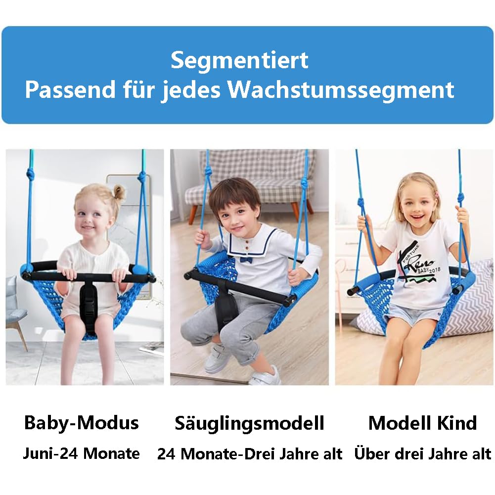 Columpio Bebe, Asiento De Columpio para Niños con Cuerdas Ajustables, para Niños Juego De Columpios De Cuerda Resistente Y Seguro para Niños, para Exterior, Interior Y Jardín(Color:Azul)