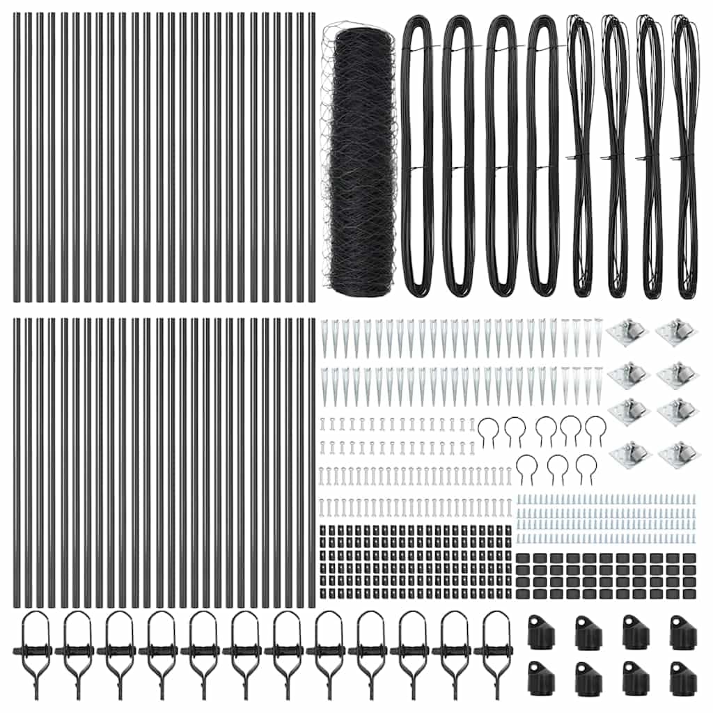Grey Steel PVC Fence Post 100 x 0.4m 36mm Mesh Outdoor Garden Security Barrier Weather Resistant Corrosion Proof Rectangular Set for Terrace Yard Enclosure