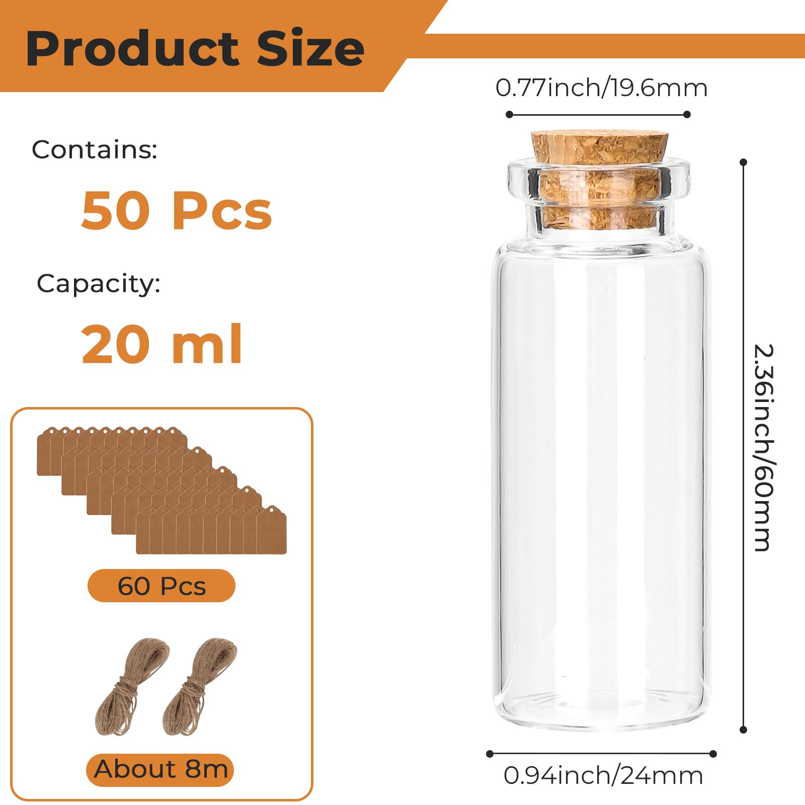 18 Mini Flaconcini In Vetro 50 Ml Con Tappo Di Sughero – Bottigliette Vuote Per Spezie, Bomboniere E Cosmetici Fai-da-Te