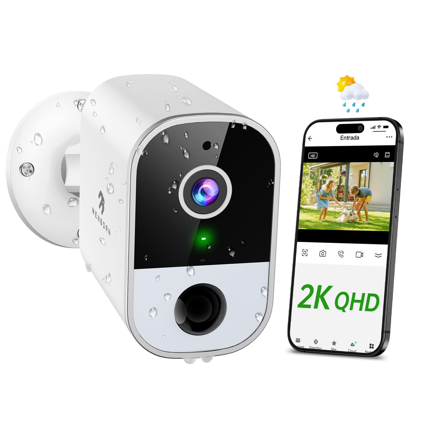 Menborn Security Camera Outdoor Wireless 2K, Updated Battery Operated Security Camera, 2.4 GHz Outdoor Camera with 2-Way Audio, PIR Human Detection, Night Vision, Siren, IP65, Alexa Compatible