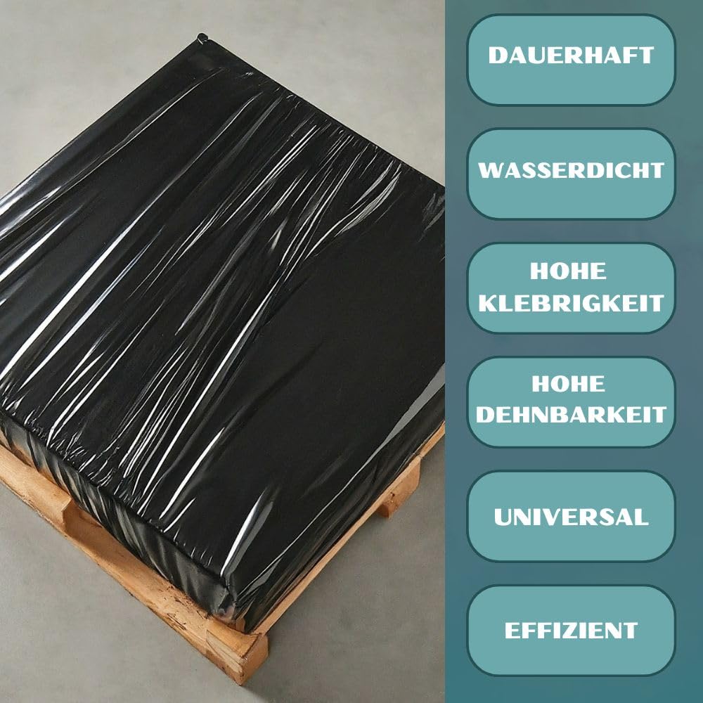 RAGO® Stretchfolie Schwarz 2 Stück I Möbelfolie 300m folie für möbel Hand Stretchfolie rollen I Palettenfolie Handfolie Wickelfolie I Verpackungsmaterial (40 x 9,5 x 9,5 cm) 1,85 kg I 300m Länge