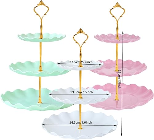 Miniatura 2 de 3 piezas de 3 niveles soporte para cupcakes bandeja de servir para cupcakes, galletas, donas, frutas Pastic bandeja escalonada para servir