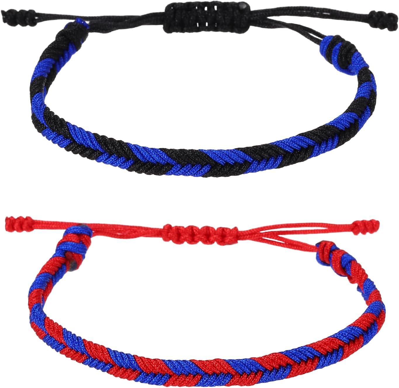 MECCANIXITY Braided Rope Bracelets, Plaid Pattern Adjustable Woven Cord Handmade String Stylish Accessory