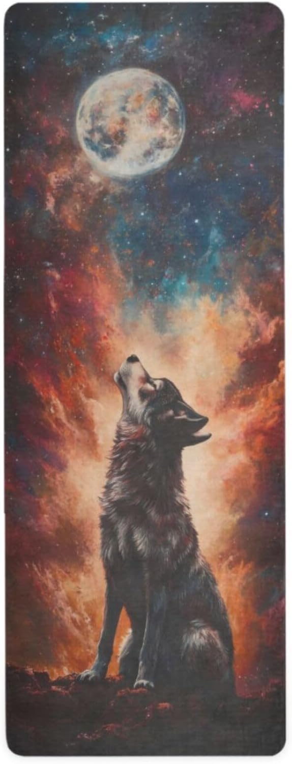 Galaxy Wolf Yoga Mat Durable & Thick Gym Fitness Mat,Non Slip Natural Rubber Yoga Mat for Yoga, Pilates & Floor Workouts