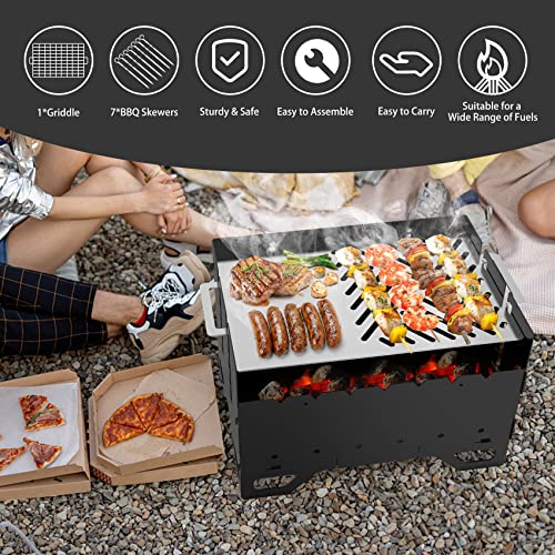 Onlyfire Portable Foldable Barbecue Grill with 7PCS Stainless Steel Kebab Skewers & BBQ Plancha for Outdoor Cooking Garden Picnic - Image 3