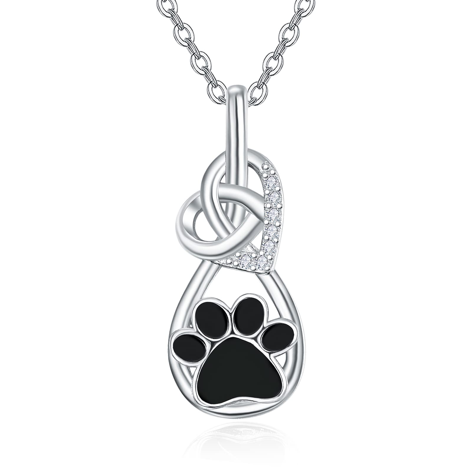 KINGWHYTE Collar de plata de ley con diseño de huella de perro, colgante de corazón, colgante de luna, nudo celta, regalo de joyería para mujeres, niñas, hija, madre, Plata esterlina