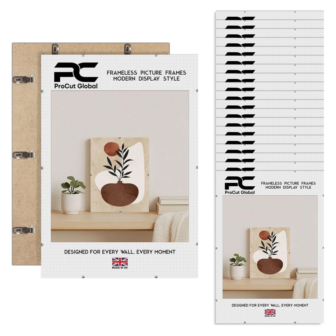 Procut Global A2 Clip Frames (Pack of 20) โ Frameless Perspex Wall-Mount Display for Posters, Pictures, Photos & Certificates โ Lightweight & Shatterproof โ Available in Sizes and Sets