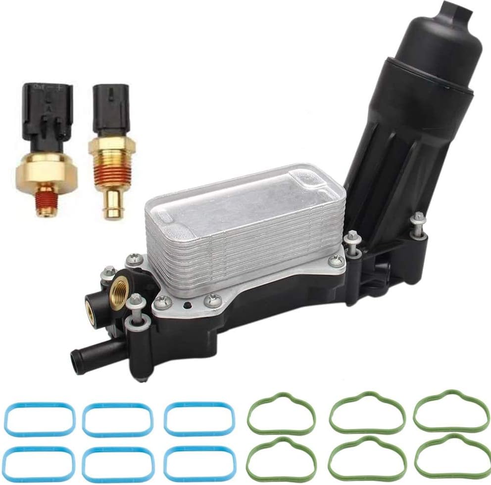 68105583AF Engine Oil Cooler, Oil Filter Housing Adapter Assembly w/Gaskets Sensor, Kit Fit for 2014-2017 Chrysler 200 300 Dodge Charger Jeep Journey 3.6L V6 Town & Country Grand Caravan Wrangler Ram