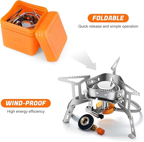 Miniatura 3 de Odoland Estufa de campamento a prueba de viento de 3500 W/6800 W, estufa de gas con adaptador de recipiente de combustible, encendido