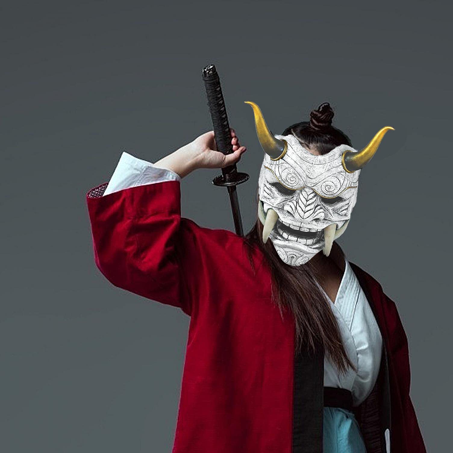 Japanese Samurai Mask Ghost Samurai Latex Mask, Halloween Ninja Ghost