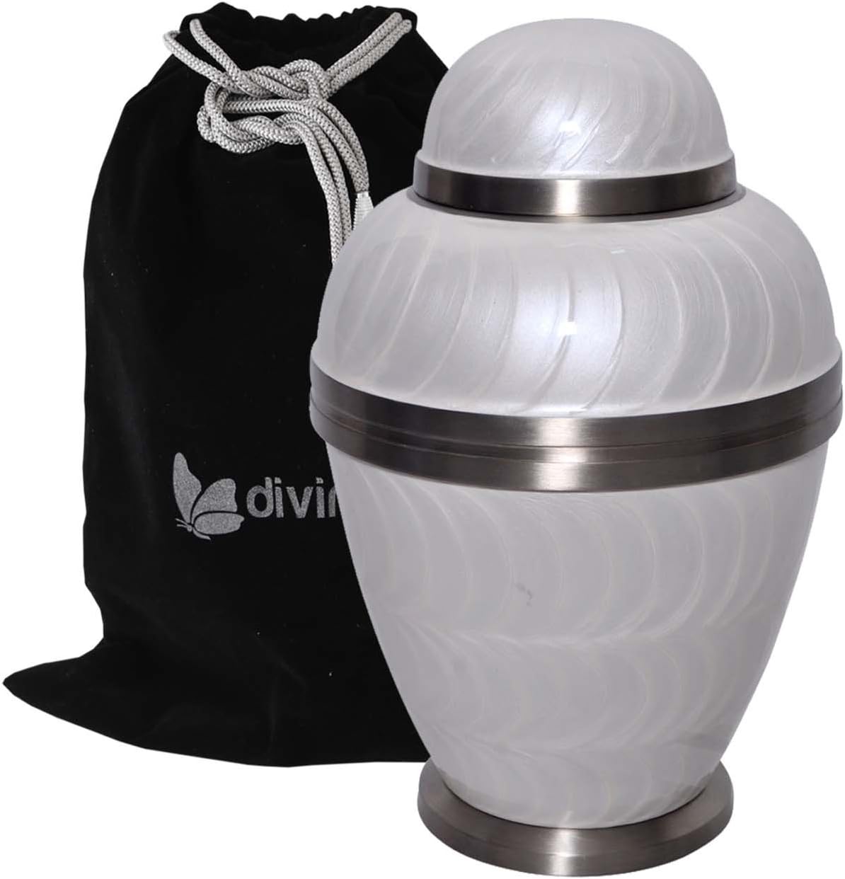 Serene Pearl White Cremation Urn - Solid Brass Adult Urn for Human Ashes - 100% Handcrafted Funeral Urn - Large Urn with Free Bag (Pearl White)